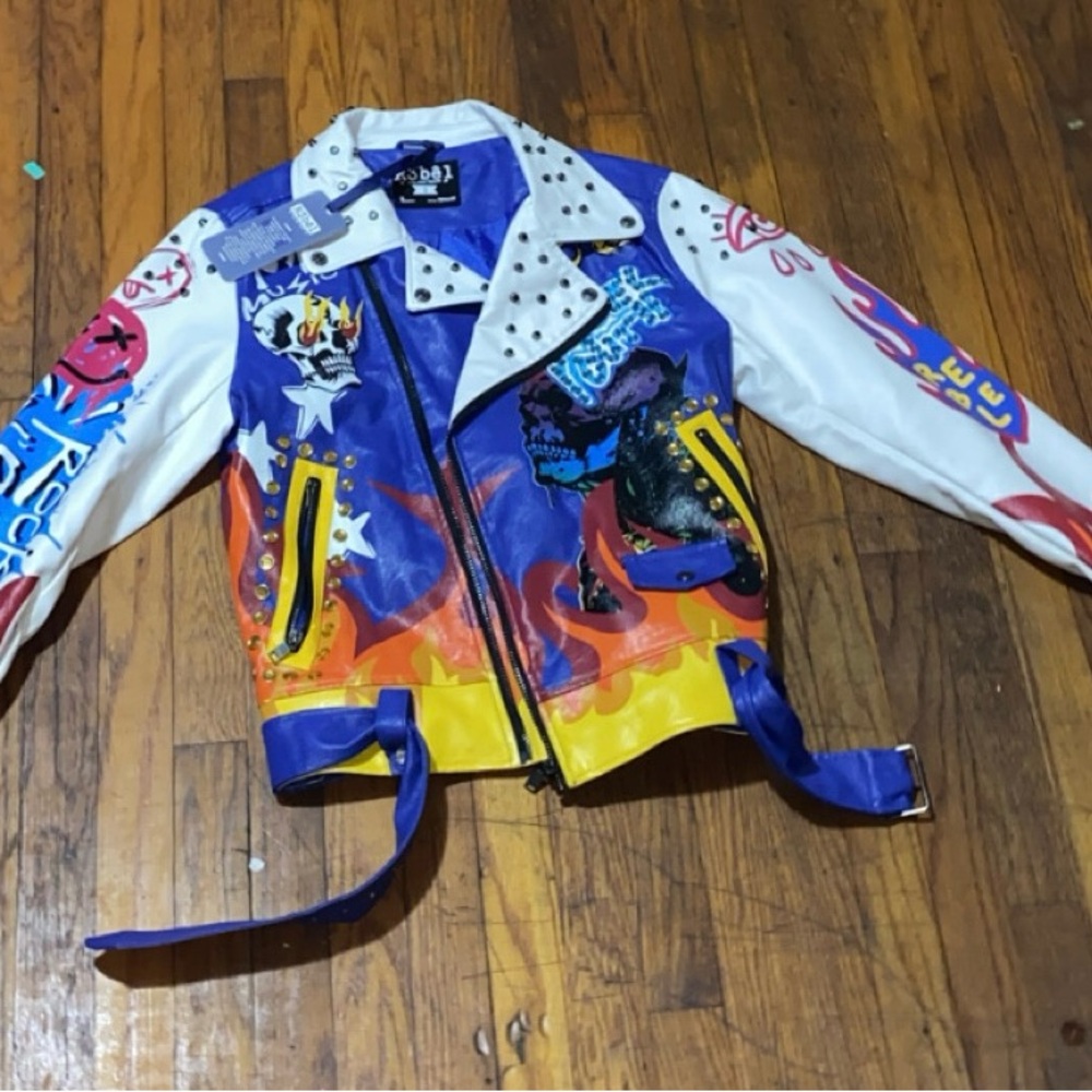 Colorful Leather Jacket with Studded Details